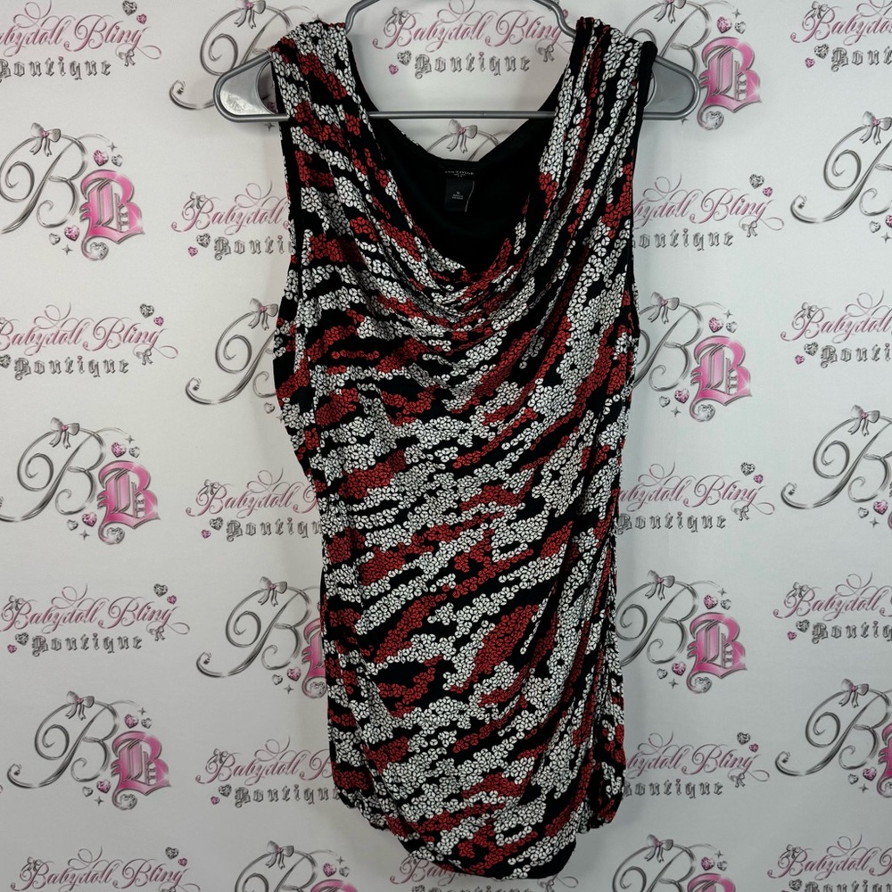 Ann Taylor tank top swoop neck drape style Red and Black Sleeveless Top